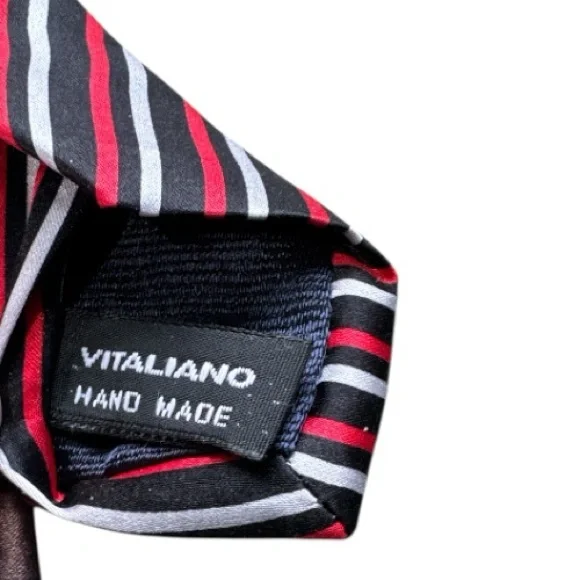 Vitaliano Italian Handmade Silk Tie Geometric Swirls & Lines Vibrant Colors - Picture 8 of 11